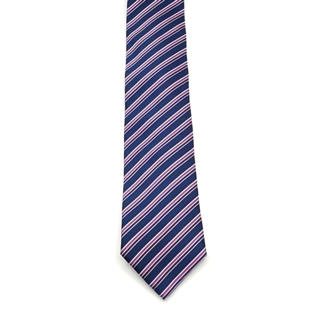 Tucci Men's Silk Tie Horizontal Stipes Navy Cream Purple